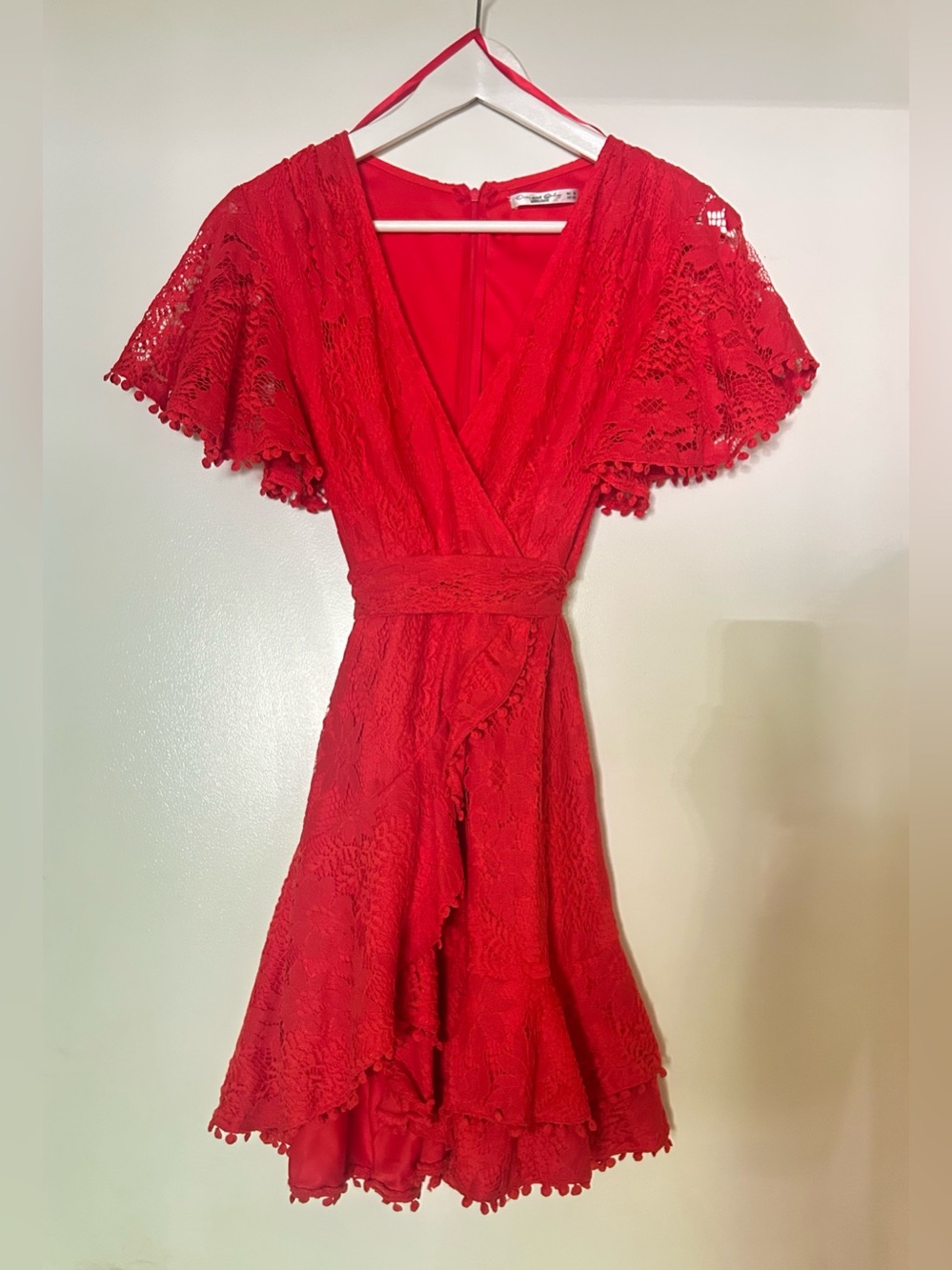 Red Lace Dress with Flutter Sleeves